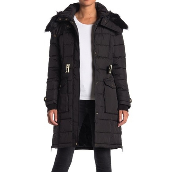 French Connection Jackets & Blazers - French Connection Faux Fur Belted Hoodie Puffer